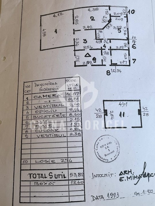 Vanzare 2 camere 54 mp , boxa 12,40 mp, curte 33,35 mp  - Calea Grivitei