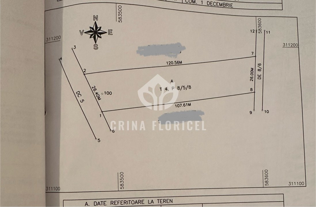 Vanzare teren intravilan 2965 mp - deschidere 26 m - str Gloriei - 1 Decembrie
